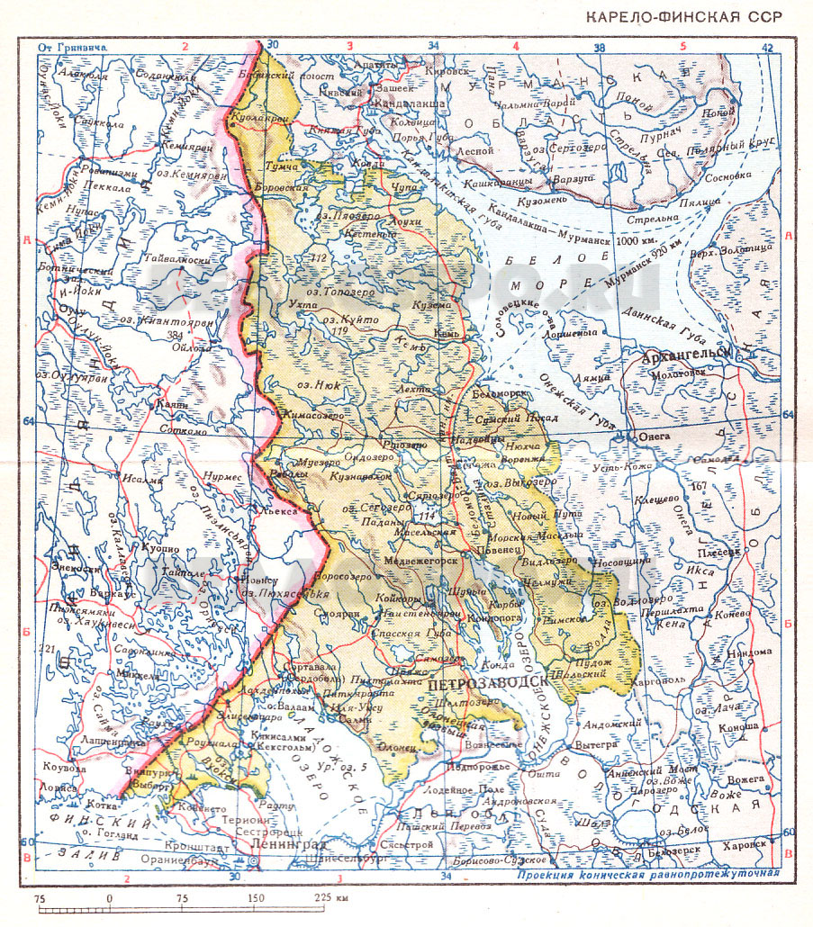 Карта. Карело-Финская ССР. 1940-1956 годы